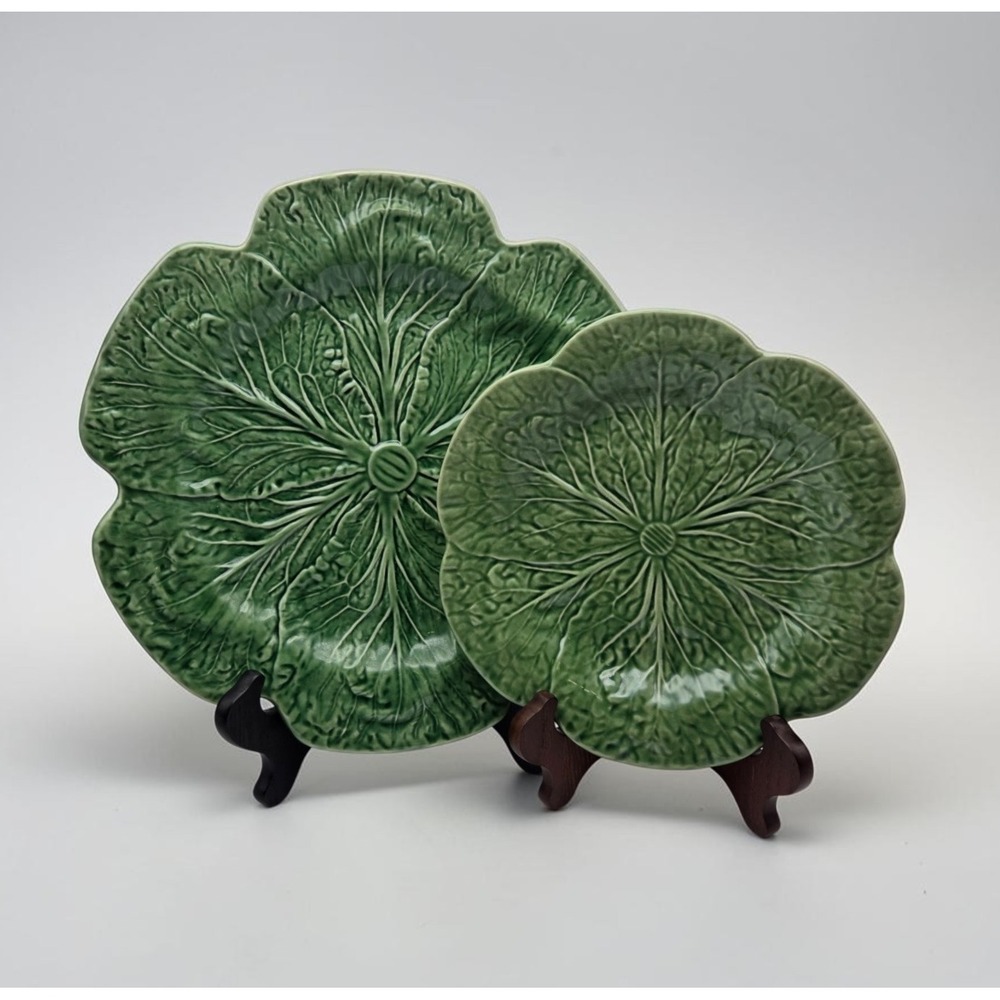 Vintage Bordallo Pinheiro Green Cabbage 12" Charger Plate & 9.5" Dinner Plate